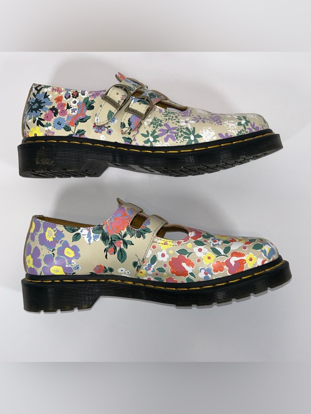 Dr. Martens Mary Jane Shoes 8065 Women’s 10 Floral Print Parchment Double Buckle - Picture 8 of 9